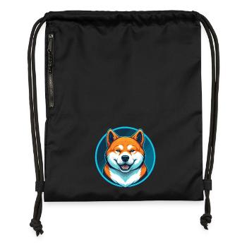 Akita chien mignon kawaii dessin animé animal animal de compagnie logo - Sac à cordon en polyester recyclé - noir - Devant