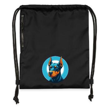 Chien Pinscher allemand mignon Kawaii dessin animé Logo pour animaux de compagnie - Sac à cordon en polyester recyclé - noir - Devant