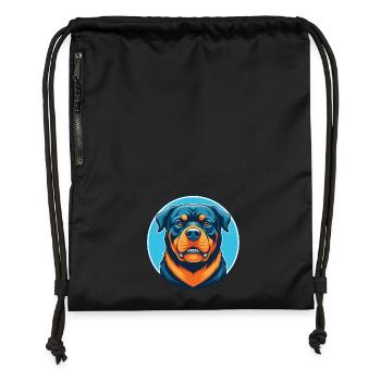 Rottweiler chien mignon kawaii dessin animé animal de compagnie logo - Sac à cordon en polyester recyclé - noir - Devant
