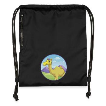 Chameau mignon Kawaii dessin animé Clipart Animal de compagnie - Sac à cordon en polyester recyclé - noir - Devant