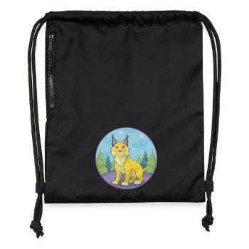 Luchs Niedliche Kawaii Cartoon Clipart Tier Haustier - Turnbeutel aus Recycling-Material - Schwarz - Vorne