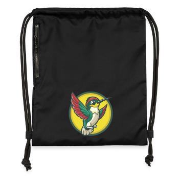 colibri mignon kawaii dessin animé clipart animal de compagnie - Sac à cordon en polyester recyclé - noir - Devant