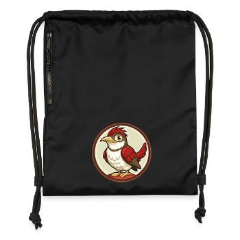 Coucou oiseau coloré Kawaii dessin animé personnage animal de compagnie - Sac à cordon en polyester recyclé - noir - Devant