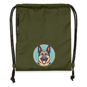 German Shepherd Dog Breed Cartoon Kawaii Clipart - Gymsac made from recycled material - military green - Front