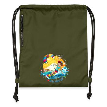 Colorful illustration of a kite surfer - Gymsac made from recycled material - military green - Front
