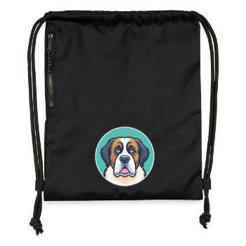 Saint Bernard Chien Race Dessin Animé Kawaii Clipart Animal de compagnie - Sac à cordon en polyester recyclé - noir - Devant