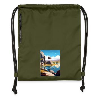 Hampi Inde Affiche de voyage Souvenir Carte Postale Peinture - Sac à cordon en polyester recyclé - military green - Devant