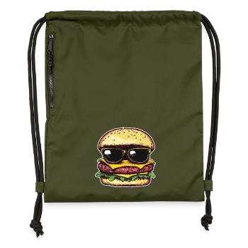 Burger mit Sonnenbrille – Pop Art - Turnbeutel aus Recycling-Material - military Green - Vorne