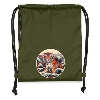 Tiger wave Ukiyo-e Hokusai - Gymsac made from recycled material - military green - Front