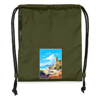 Délos Grèce Affiche de voyage Souvenir Carte Postale Peinture - Sac à cordon en polyester recyclé - military green - Devant