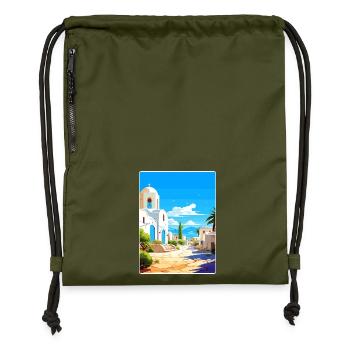 Kos Grèce Affiche de voyage Souvenir Carte Postale Peinture - Sac à cordon en polyester recyclé - military green - Devant