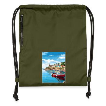 Looe Angleterre Affiche de voyage Souvenir Carte Postale Peinture - Sac à cordon en polyester recyclé - military green - Devant