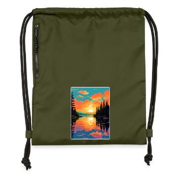 Lac Hubert Affiche de voyage Souvenir Carte Postale Peinture - Sac à cordon en polyester recyclé - military green - Devant