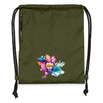 Bold Pop Art Explosion with "Wow" Text - Gymsac made from recycled material - military green - Front