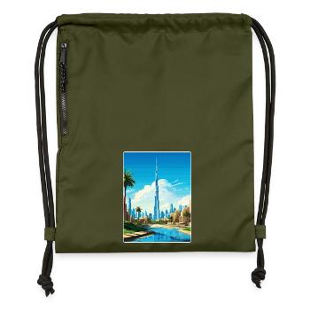 Illustration de la ligne d’horizon de Dubaï - Sac à cordon en polyester recyclé - military green - Devant