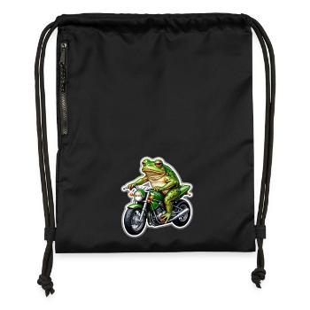 Frosch auf Motorrad - Turnbeutel aus Recycling-Material - Schwarz - Vorne