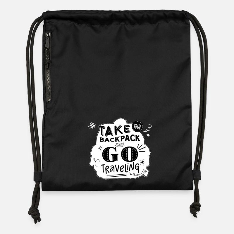 "Take your backpack and go traveling" white - Gymsac made from recycled material - black