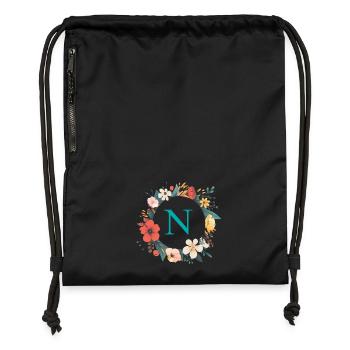 N Monogram, Couronne de fleurs, Personnalisable - Sac à cordon en polyester recyclé - noir - Devant