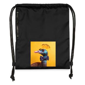 Blauer Vogel mit Fliege - Turnbeutel aus Recycling-Material - Schwarz - Vorne