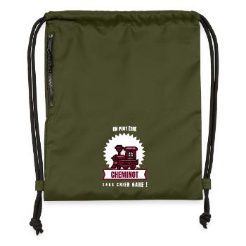 ON PEUT ÊTRE CHEMINOT SANS CRIER GARE ! (train) - Sac à cordon en polyester recyclé - military green - Devant