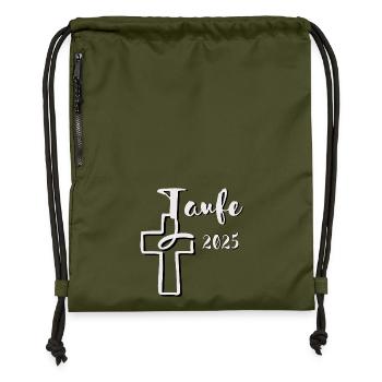 Baptism 2025 Fish Dips in Cross 3D Effect - Gymsac made from recycled material - military green - Front