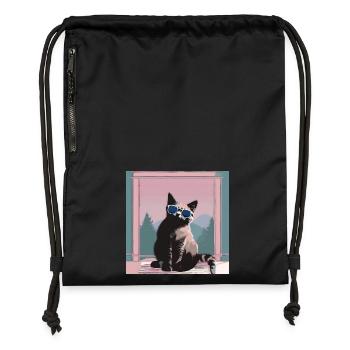 Cat in retro summer look - Gymsac made from recycled material - black - Front