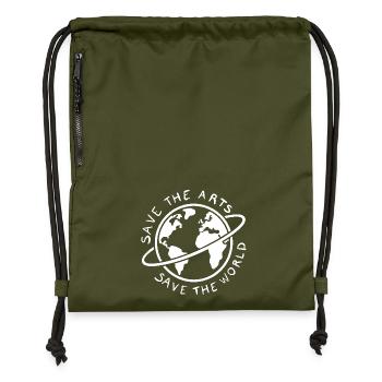 Save the Arts Save the World Earth Environmental Activist - Gymsac made from recycled material - military green - Front