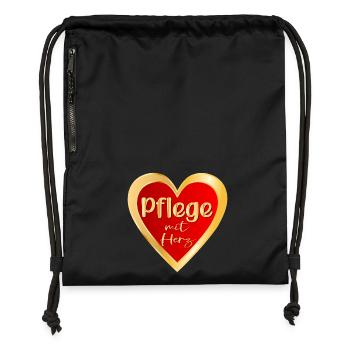 PFLEGE MIT HERZ - PFLEGEBERUFE GESUNDHEIT - Turnbeutel aus Recycling-Material - Schwarz - Vorne