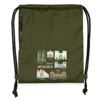 München, Handzeichnung Wahrzeichen, Bayern - Turnbeutel aus Recycling-Material - military Green - Vorne