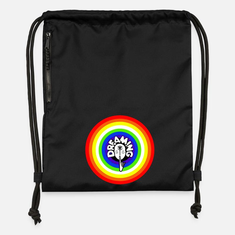 Psst! dreaming dreamer retro rainbow sleeping - Gymsac made from recycled material - black