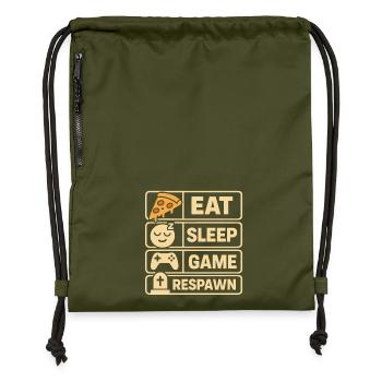 Conception du jeu Eat Sleep Respawn - Sac à cordon en polyester recyclé - military green - Devant