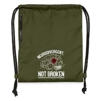 Neurodivergent Not Broken – Strong Mind Statement - Gymsac made from recycled material - military green - Front