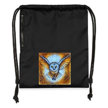 Glowing owl in flight - Gymsac made from recycled material - black - Front