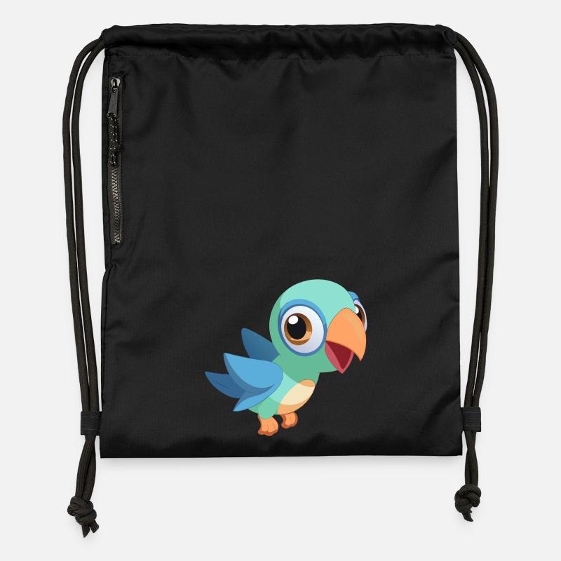 Bébé perroquet coloré en plein vol (v02) - Sac à cordon en polyester recyclé - noir