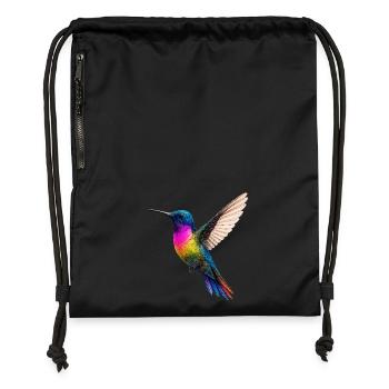 Vibrant Rainbow Hummingbird Design - Gymsac made from recycled material - black - Front