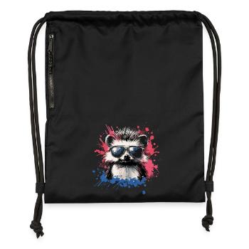 Lustiger Igel mit Sonnenbrille - Turnbeutel aus Recycling-Material - Schwarz - Vorne