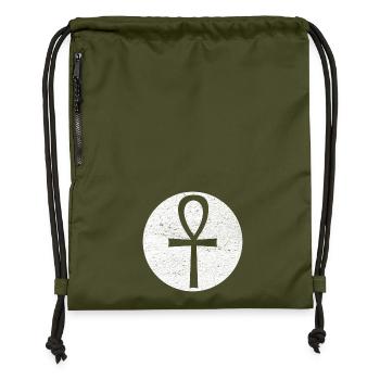 Croix égyptienne Ankh dans cercle blanc - Sac à cordon en polyester recyclé - military green - Devant