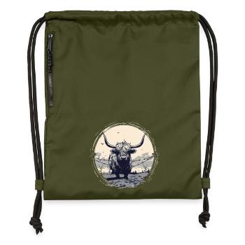 Scottish Highland cattle - Gymsac made from recycled material - military green - Front