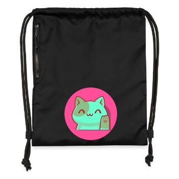 Chibi Kawaii Katze, Glücksbringer, Popart pink - Turnbeutel aus Recycling-Material - Schwarz - Vorne
