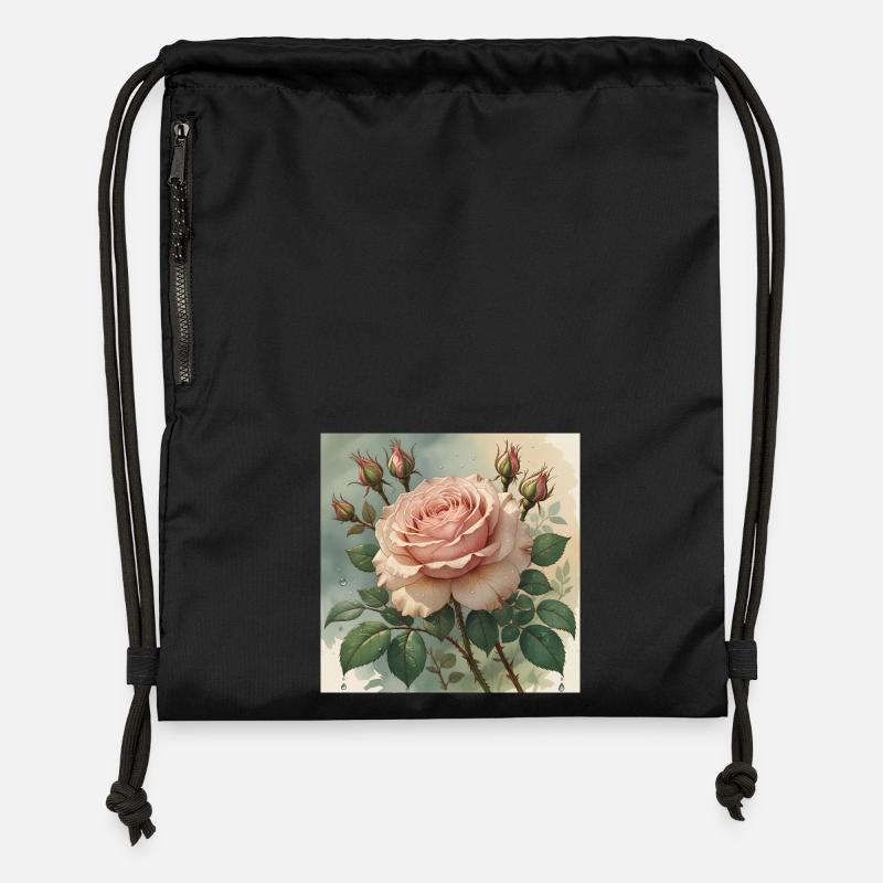 Fleur de rose rose élégamment délicate - Sac à cordon en polyester recyclé - noir