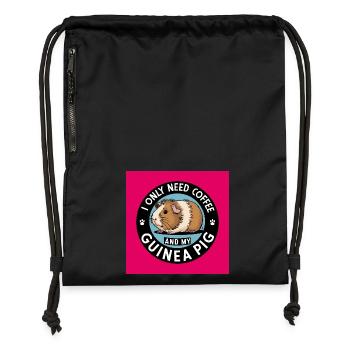 Cuddly guinea pig with coffee saying - Gymsac made from recycled material - black - Front