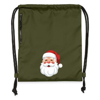 Père Noël joyeux avec illustration de chapeau rouge - Sac à cordon en polyester recyclé - military green - Devant