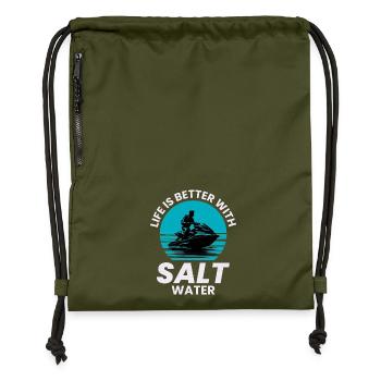 Das Leben ist besser mit Salzwasser - Turnbeutel aus Recycling-Material - military Green - Vorne