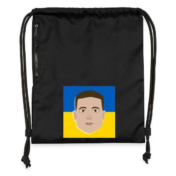 Wolodymyr Selenskyj auf ukrainischer Flagge - Turnbeutel aus Recycling-Material - Schwarz - Vorne