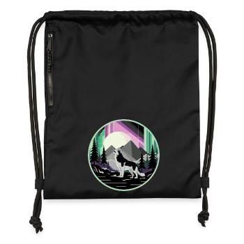 Siberian Husky mit Polarlicht - Turnbeutel aus Recycling-Material - Schwarz - Vorne