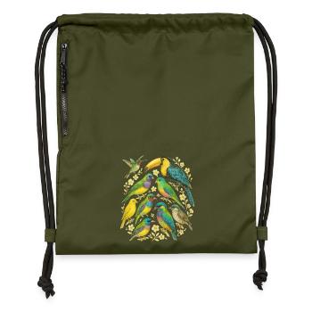 Bunte Papageien in floralem Mandala - Turnbeutel aus Recycling-Material - military Green - Vorne