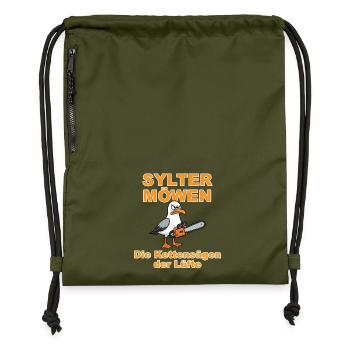 Sylt Seagulls in Orange:Design by Dekoinsel Sylt - Gymsac made from recycled material - military green - Front