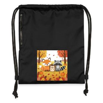 Autumnal Forest Animals Illustration - Gymsac made from recycled material - black - Front