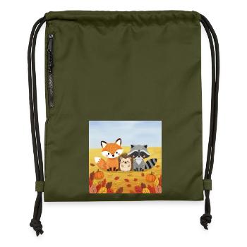 Autumnal forest animal trio - Gymsac made from recycled material - military green - Front