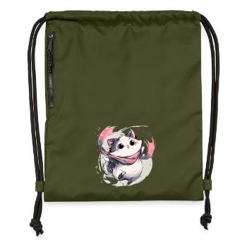 Cuddly kitten with pink scarf - Gymsac made from recycled material - military green - Front